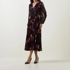 Floral Pleated Wrap Dress