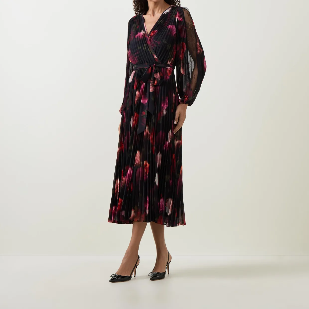Floral Pleated Wrap Dress