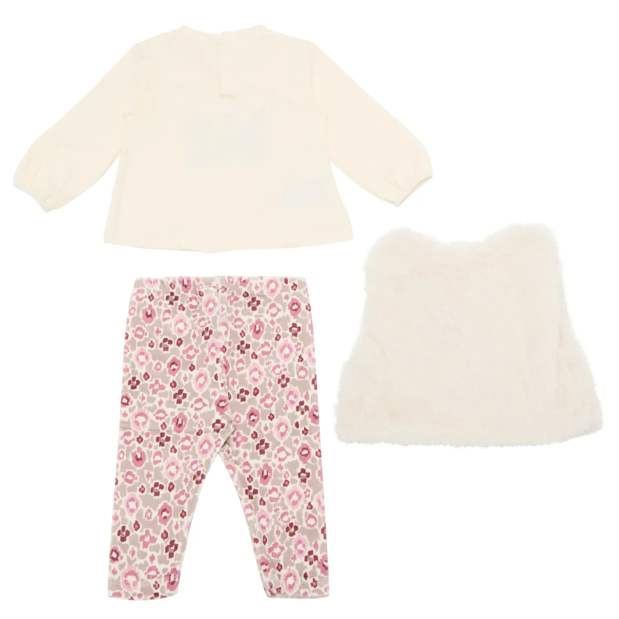 Floral Top, Leggings & Faux Fur Gilet Three-Piece Set