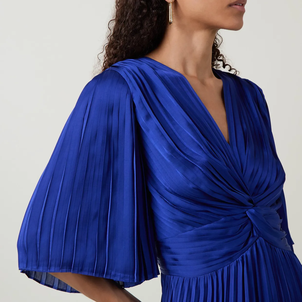 Flutter-Sleeve Pleated Flared Dress