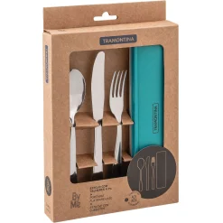 Four-Piece Stainless Steel Travel Cutlery Set Green