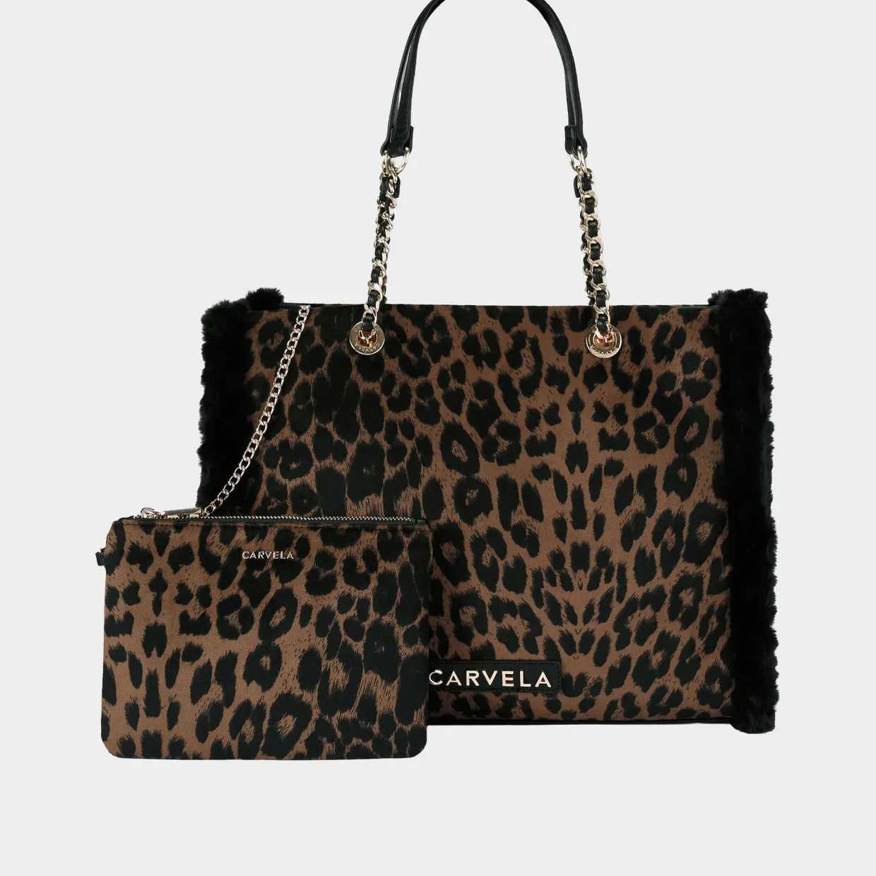 Frame Faux Fur Leopard Print Tote Bag