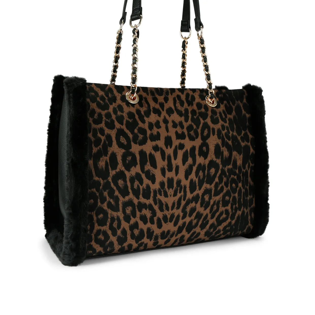 Frame Faux Fur Leopard Print Tote Bag