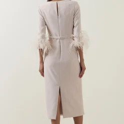 Gathered Feather-Trim Dress