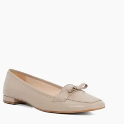 Glows Leather Square Toe Bow Trim Loafers
