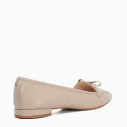 Glows Leather Square Toe Bow Trim Loafers