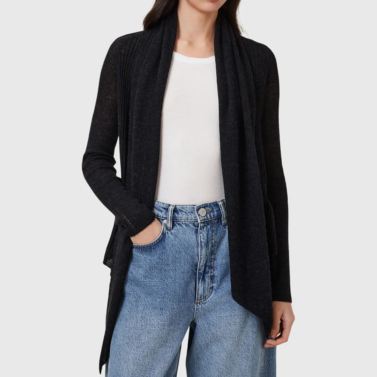 Harper Draped Open-Front Cardigan