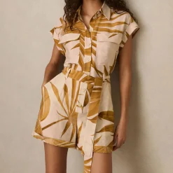 Harri Palm Print Belted Playsuit