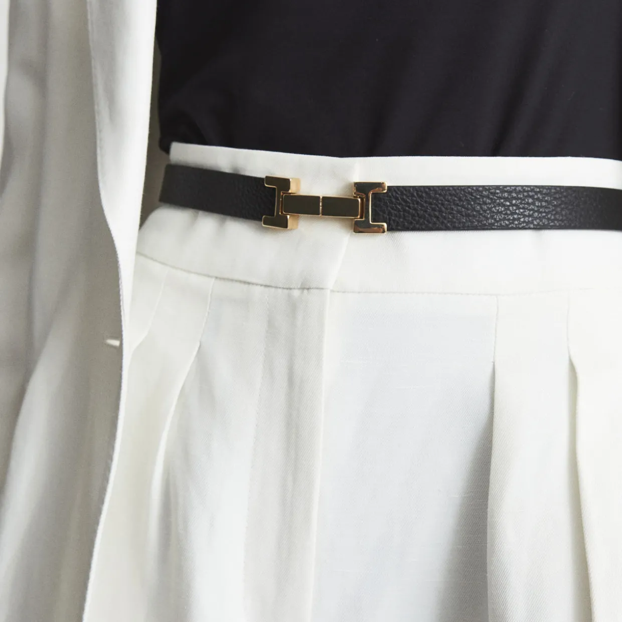 Hayley Textured Narrow Leather Belt