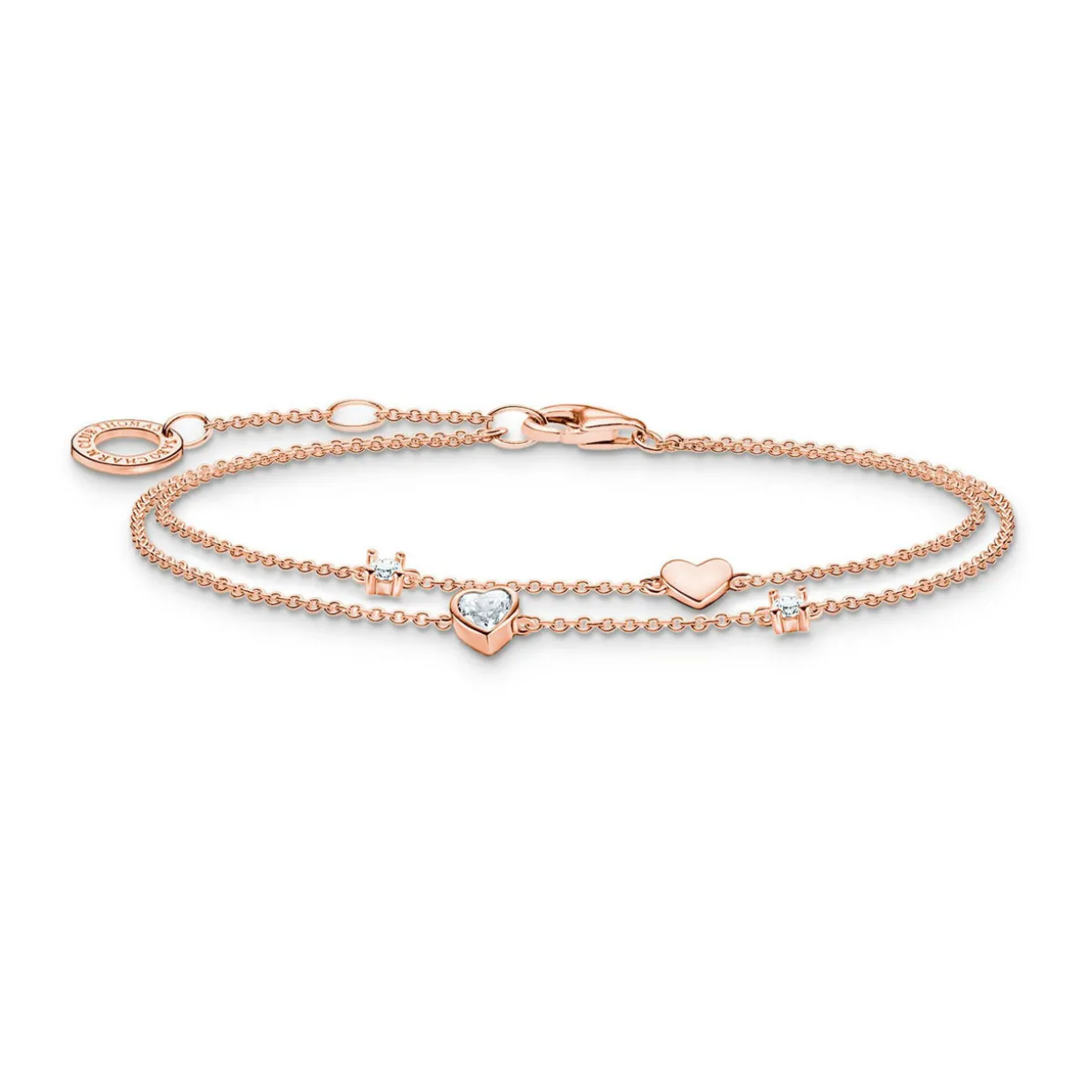 Hearts and White Stones Rose Gold Bracelet