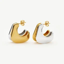 Hera Dome Double Ridge Medium Hoop Earrings