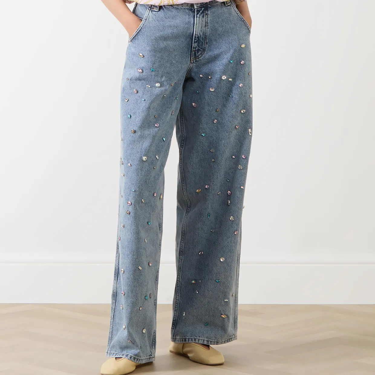 Higg Rhinestone Wide Leg Jeans