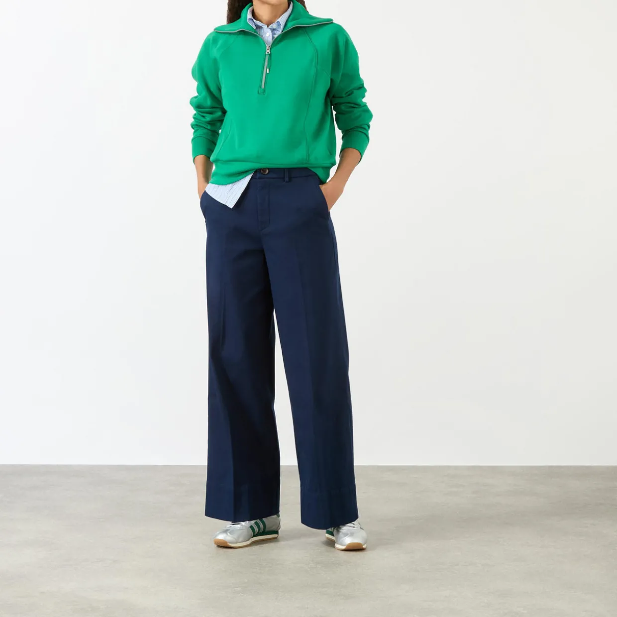 High-Rise Wide Leg Twill Trousers