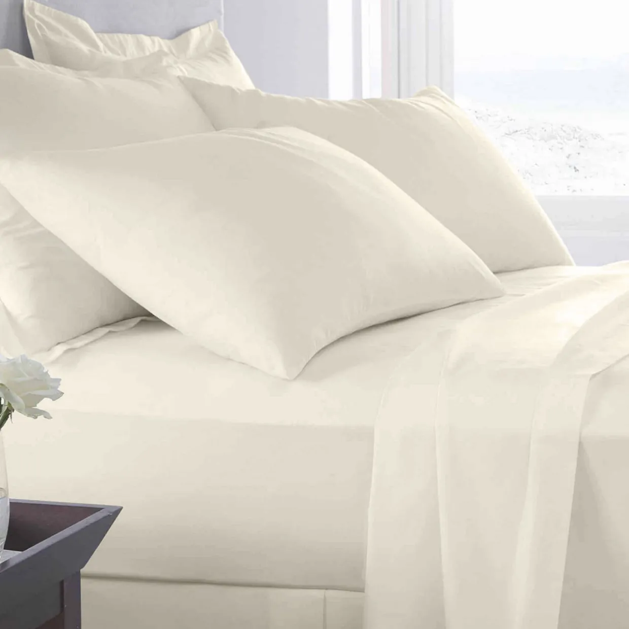 Hotel 400 Thread Count Egyptian Cotton Sateen Standard Pillowcase Pair Ivory