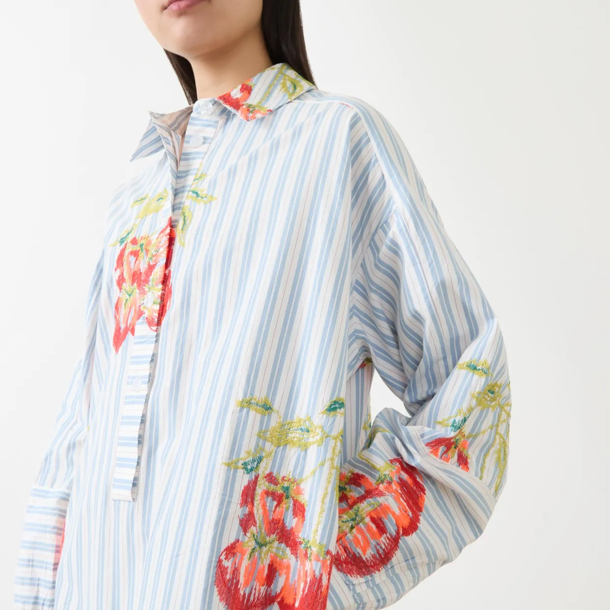 Ihortland Stripe Embroidered Shirt Dress