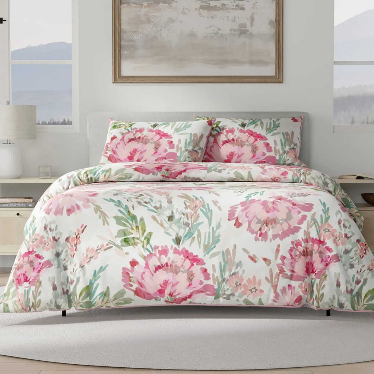 Impressionist Floral Duvet Set Pink