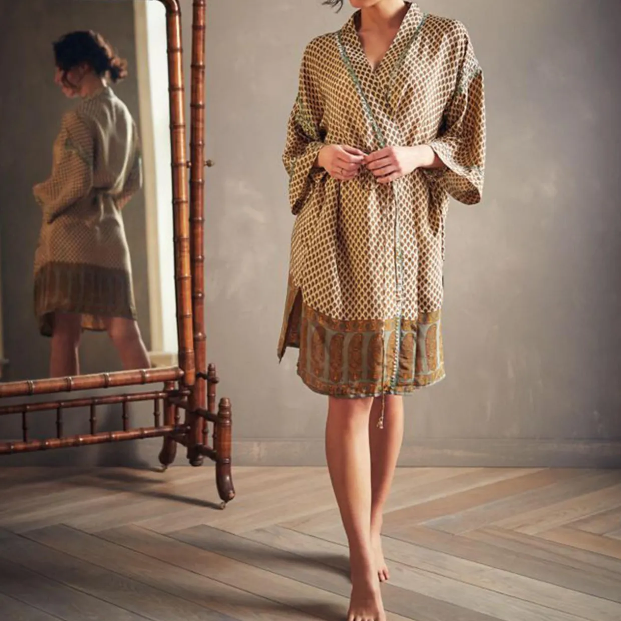 Jaypur Saree Kimono Green Flower