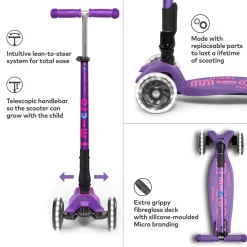 Kids Maxi Micro Deluxe Foldable LED Scooter