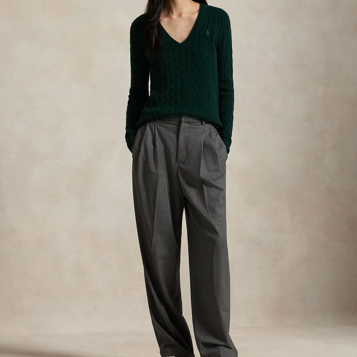Kimberly Pony Player Logo Cable Knit Sweater