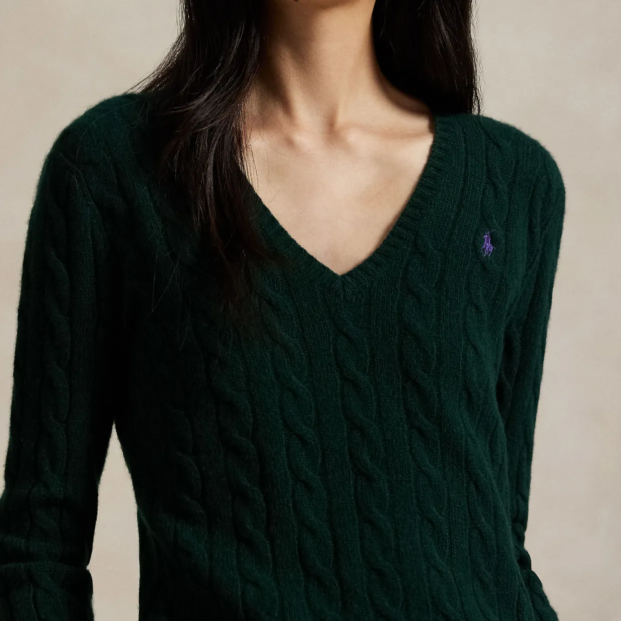 Kimberly Pony Player Logo Cable Knit Sweater