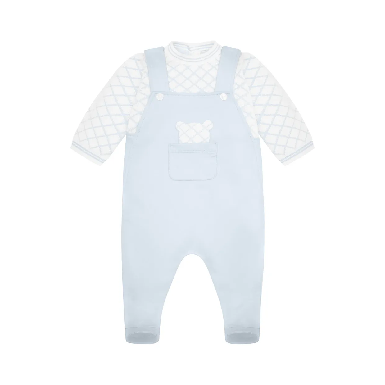 Kit Diamond Check Teddy Mock Dungaree Babygrow