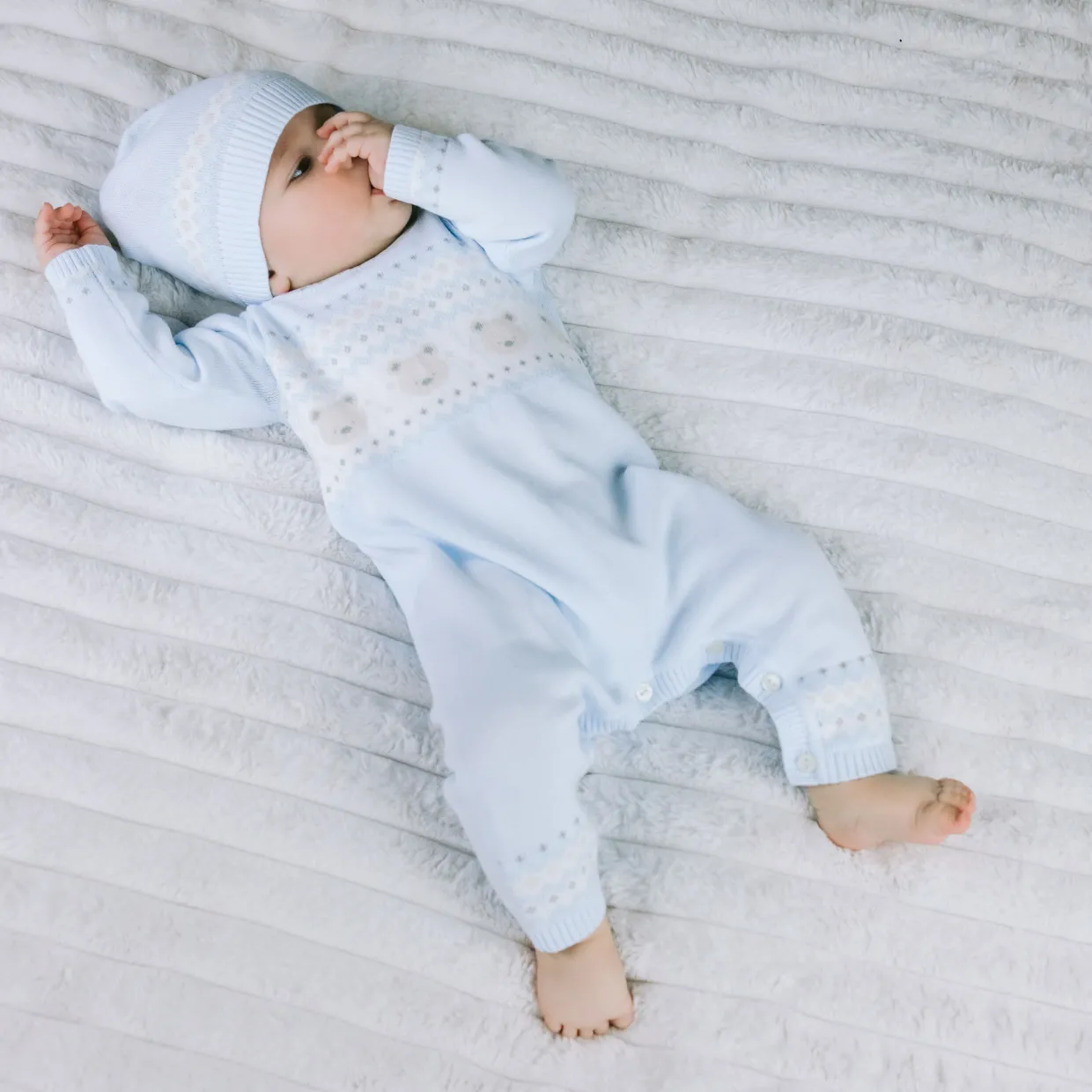 Kristian Knitted Bear Fairisle Bodysuit & Hat Two-Piece Set