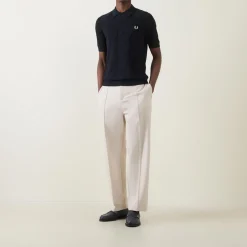 Laurel Wreath Logo Cable-Knit Polo Shirt