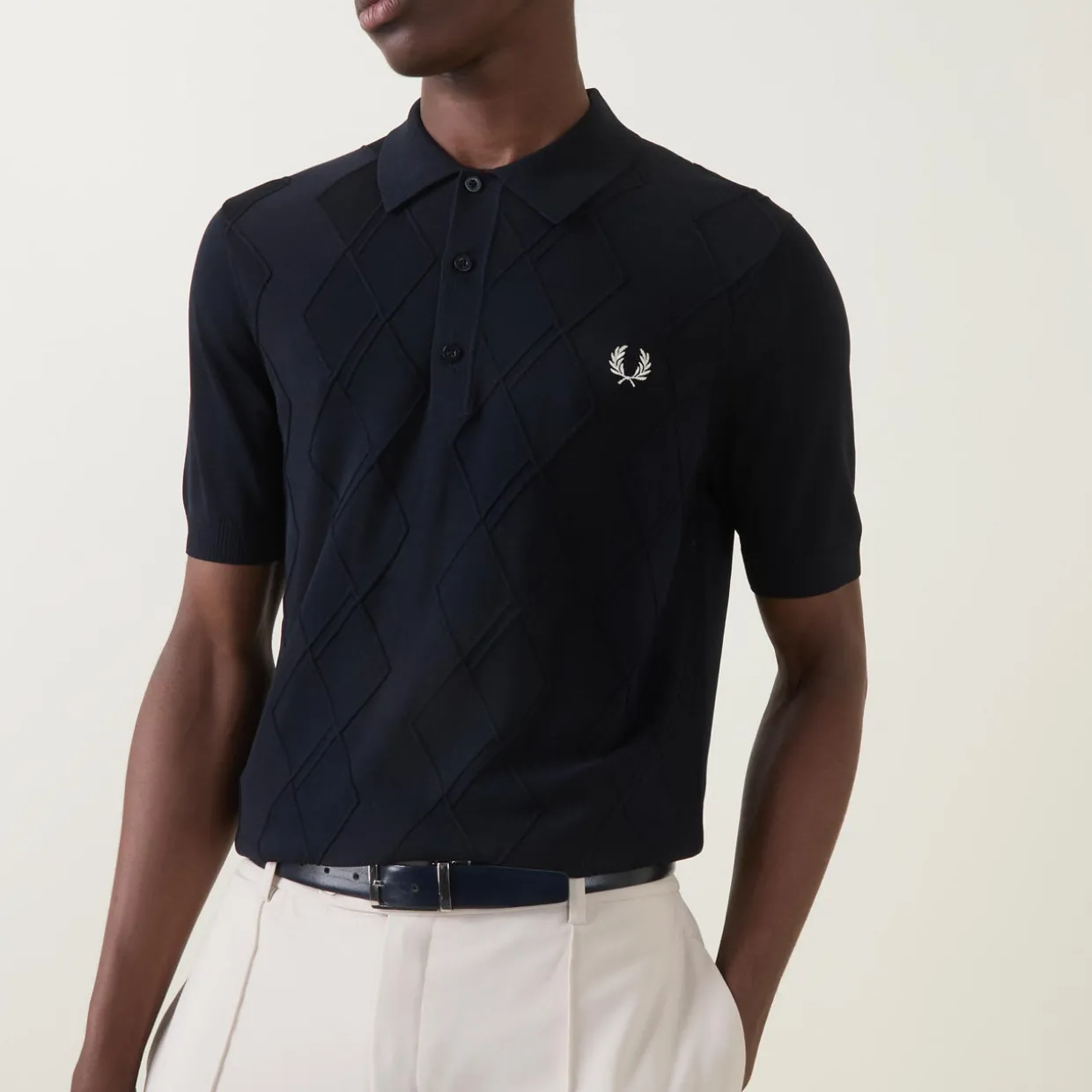 Laurel Wreath Logo Cable-Knit Polo Shirt