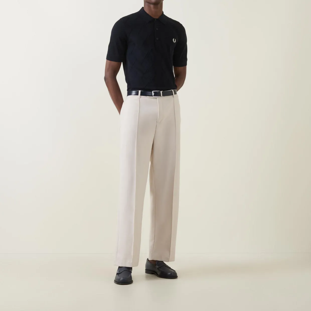 Laurel Wreath Logo Cable-Knit Polo Shirt