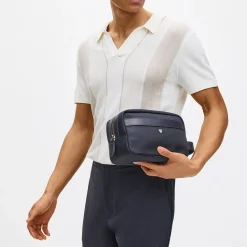 Leather-Trim Canvas Wash Bag