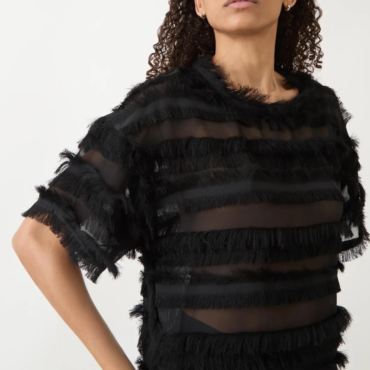Lipona Semi-Sheer Fringe T-Shirt