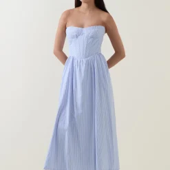 Lola Corset Pinstripe Flared Dress