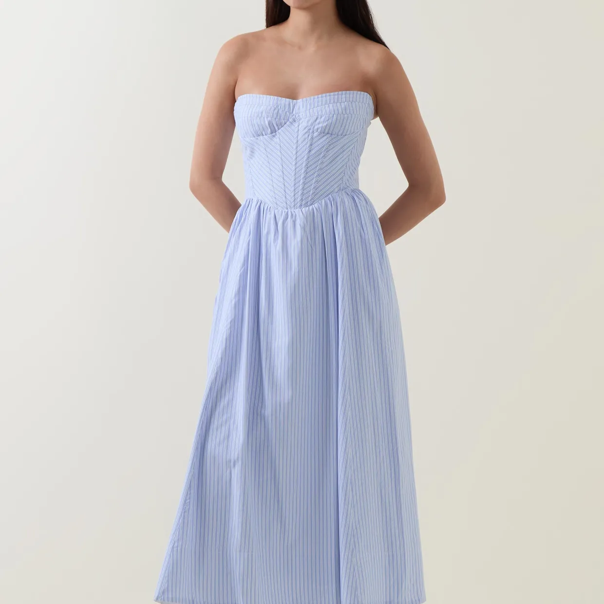Lola Corset Pinstripe Flared Dress
