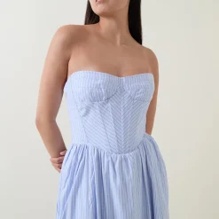 Lola Corset Pinstripe Flared Dress