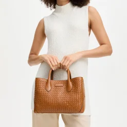 London Small Woven Leather Tote Bag