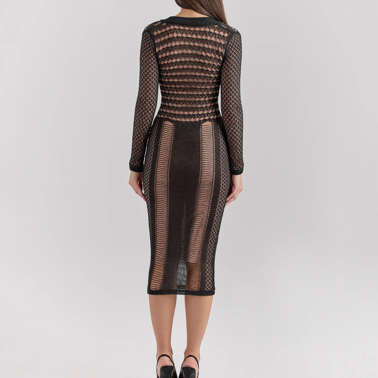 Loula Plunge Open-Knit Dress
