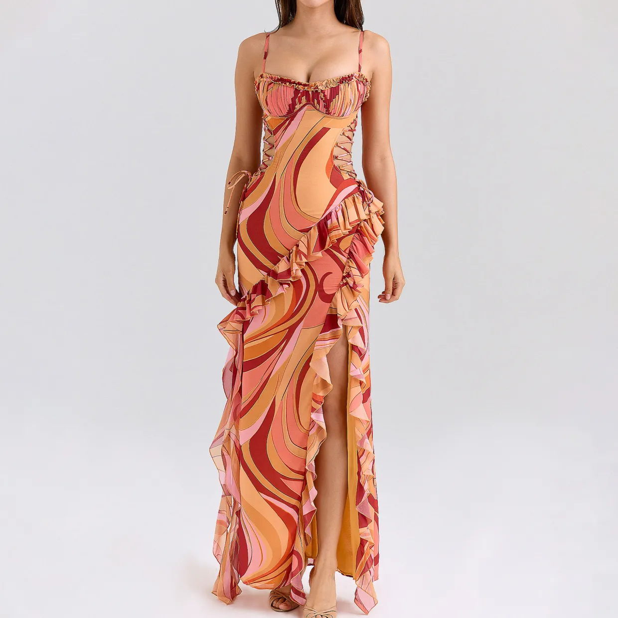 Lumira Swirl Ruffle Cut Out Dress