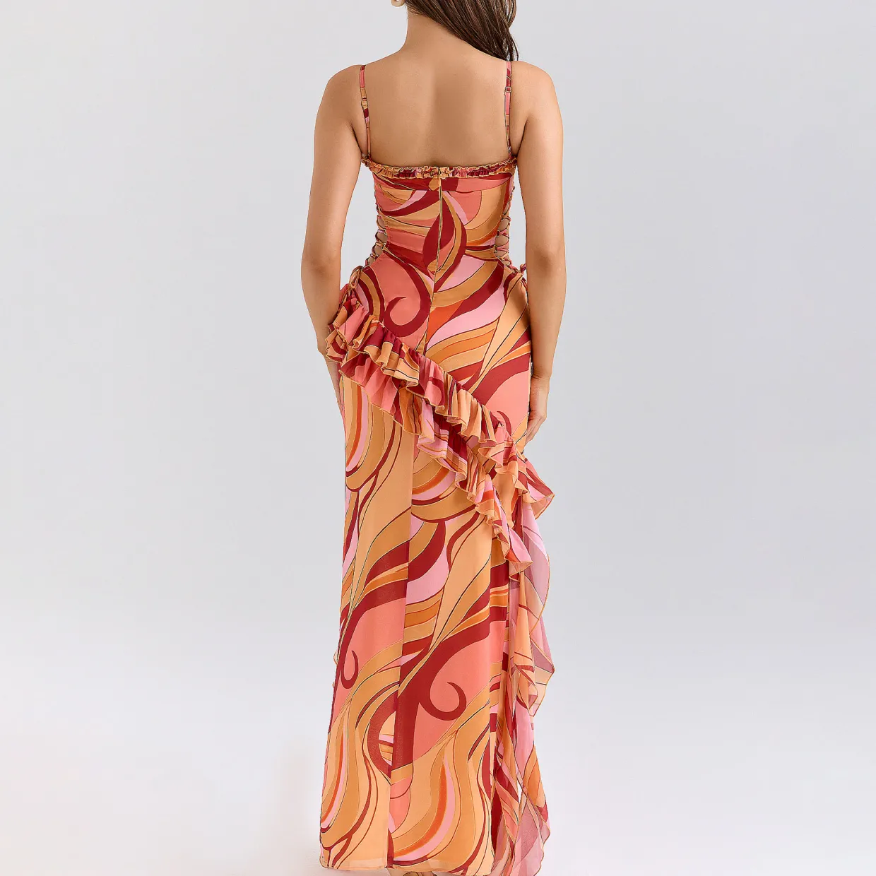 Lumira Swirl Ruffle Cut Out Dress