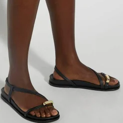 Lyn Leather Gold Toe Trim Sandals