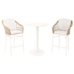 Lyon Garden Round Bar Table Set Coconut Urano Ivory