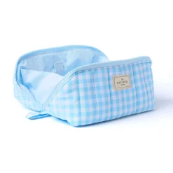 Marshmallow Flat Lay Makeup Box Bag - Baby Blue Gingham