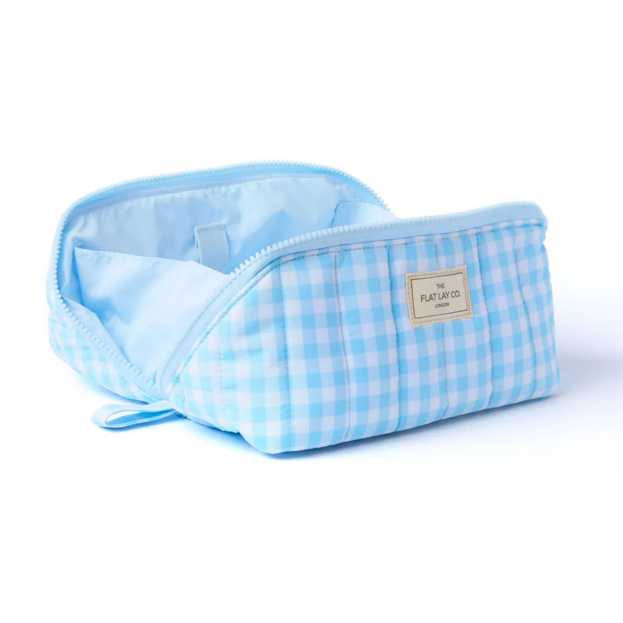 Marshmallow Flat Lay Makeup Box Bag - Baby Blue Gingham