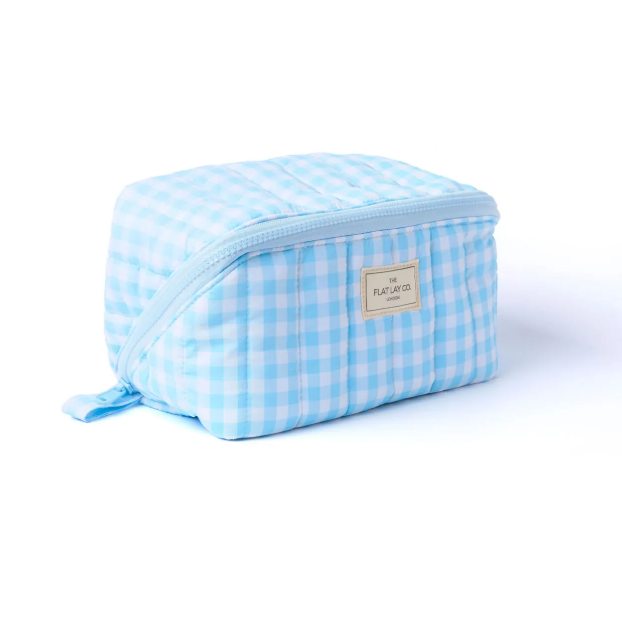 Marshmallow Flat Lay Makeup Box Bag - Baby Blue Gingham