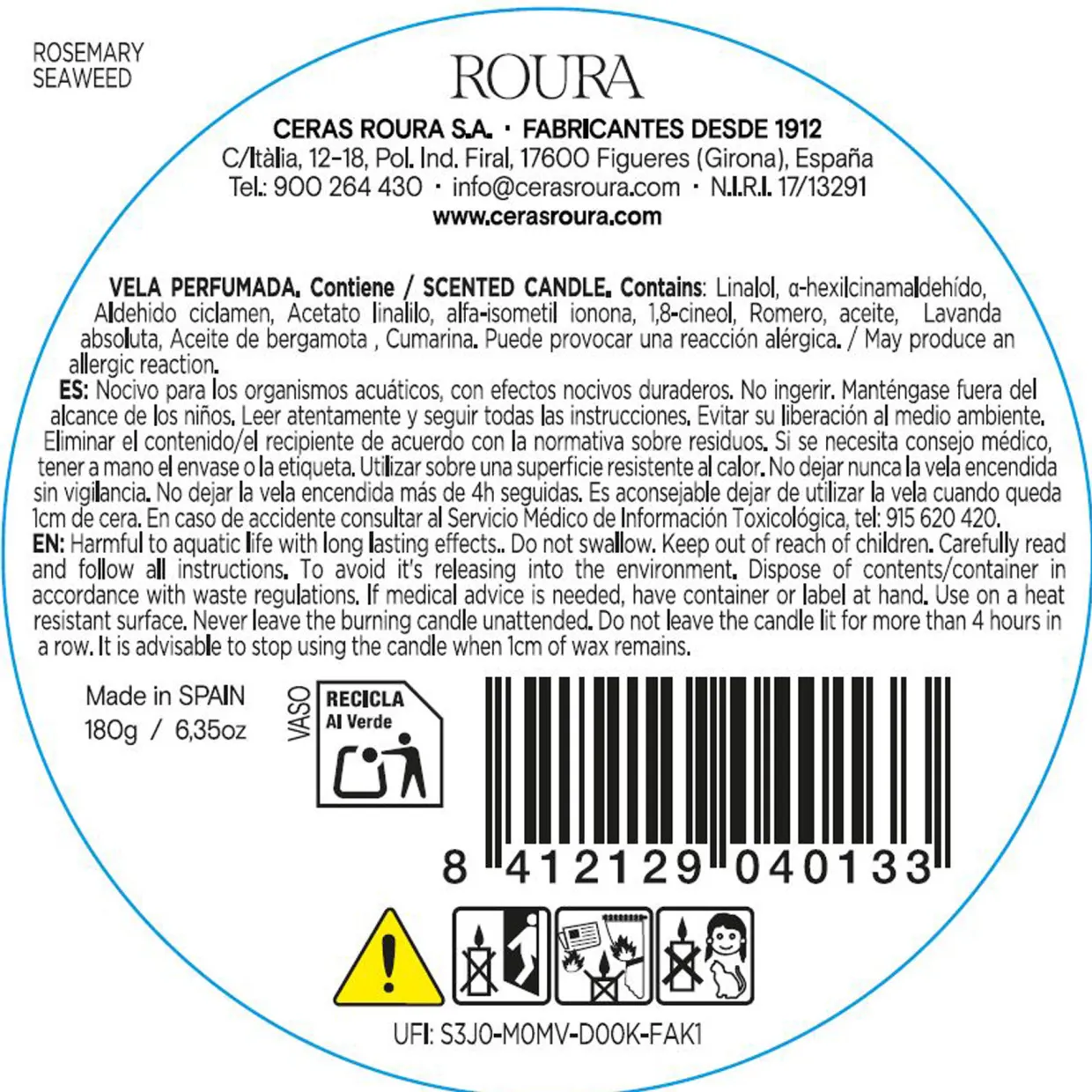 Mediterranean Herbs: Rosemary & Seaweed Scented Candle