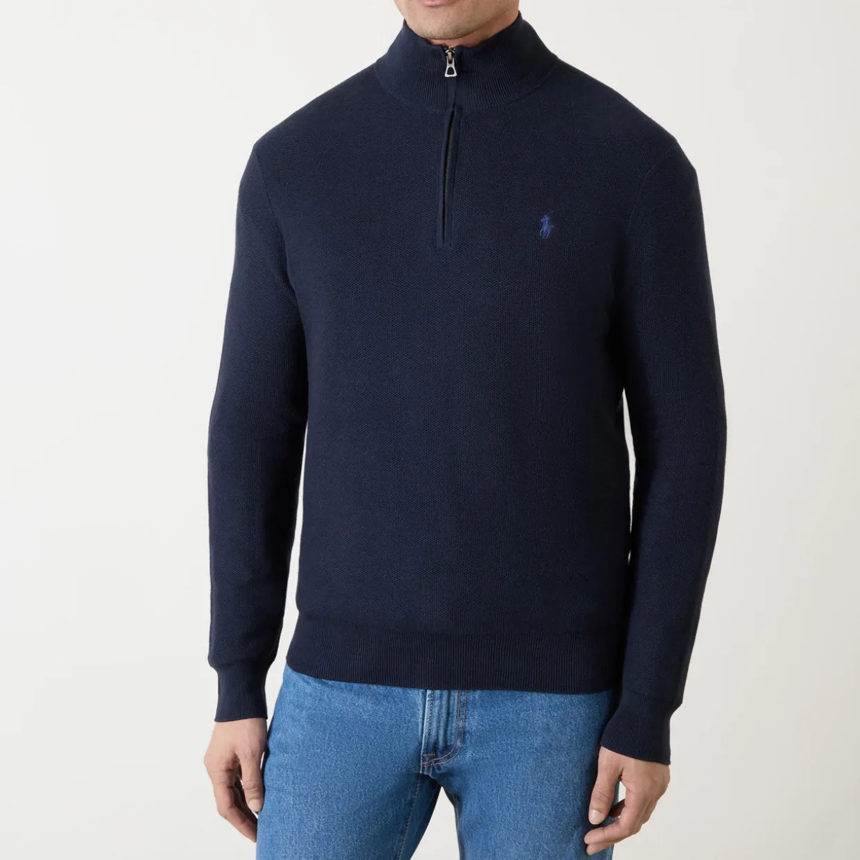 Mesh-Knit Quarter-Zip Sweater