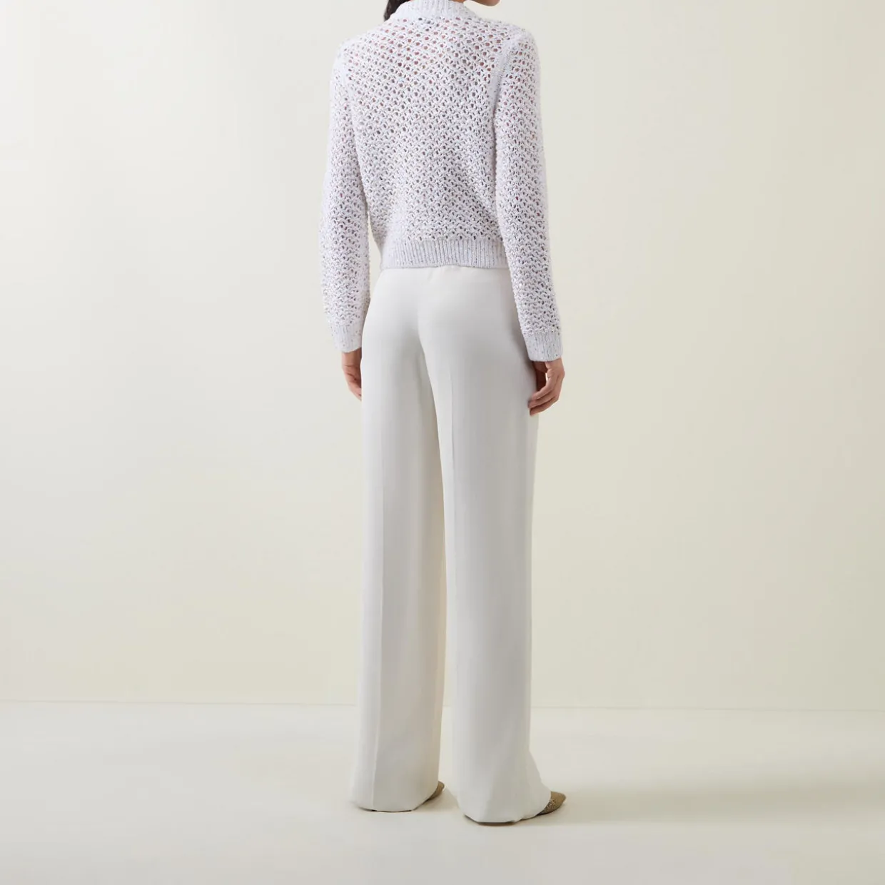 Metallic Fleck Open-Knit Cardigan
