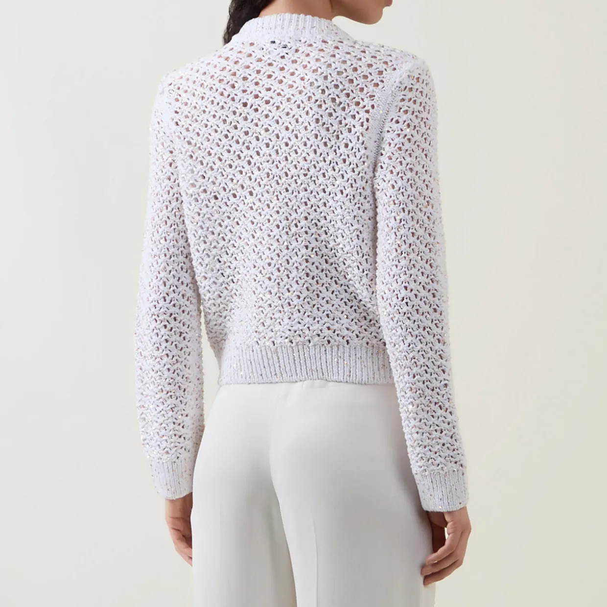 Metallic Fleck Open-Knit Cardigan