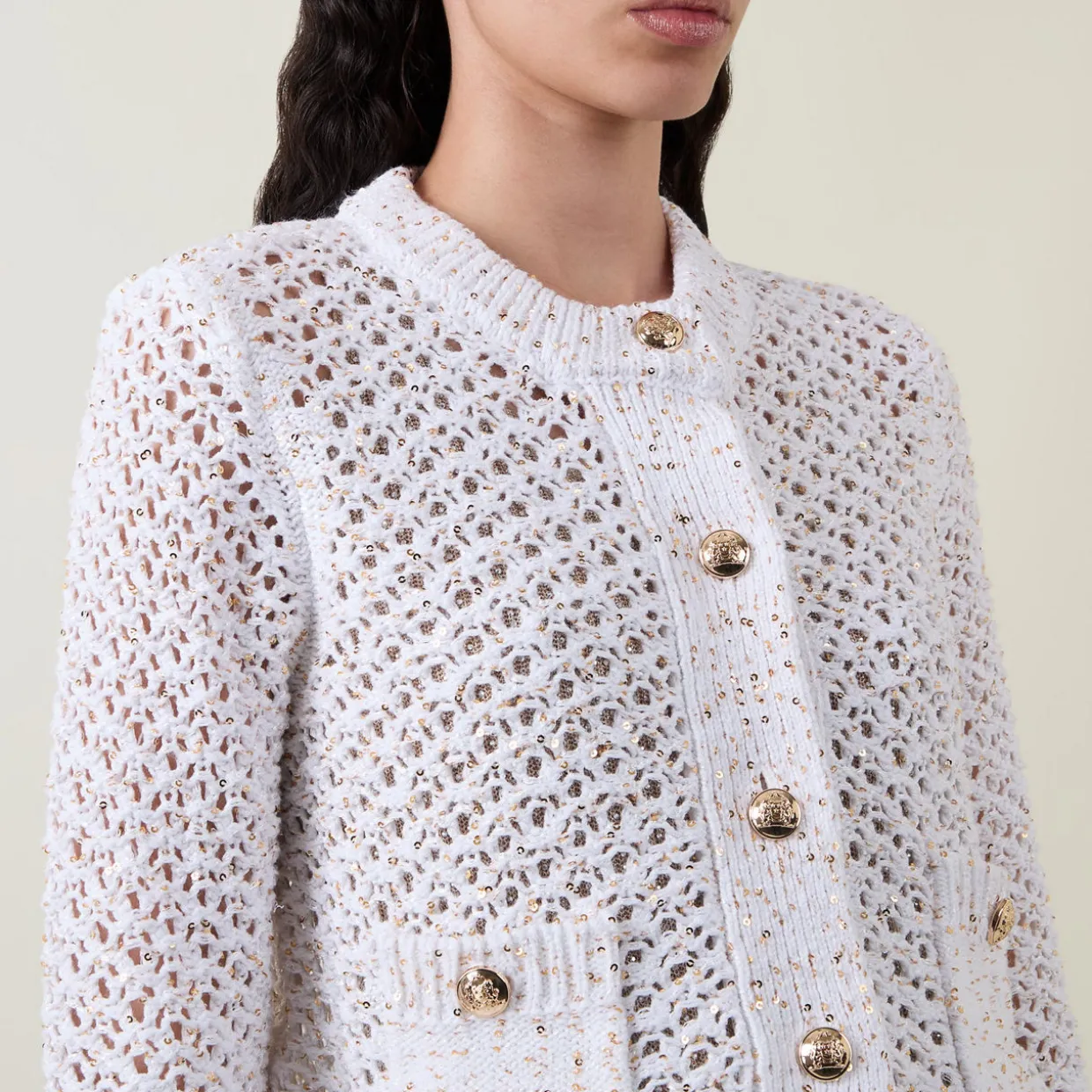 Metallic Fleck Open-Knit Cardigan