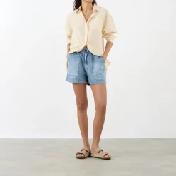 Mid-Rise Straight Denim Shorts