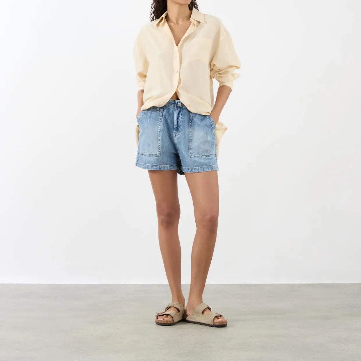 Mid-Rise Straight Denim Shorts